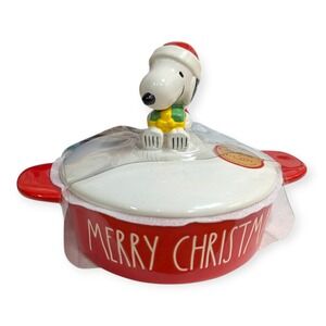 Rae Dunn Peanuts Snoopy Christmas Cocotte Red Merry Christmas Ceramic Baker New